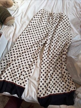 H&M Cream Patterned Wide-Leg Boot Cut Pants with Black Trim